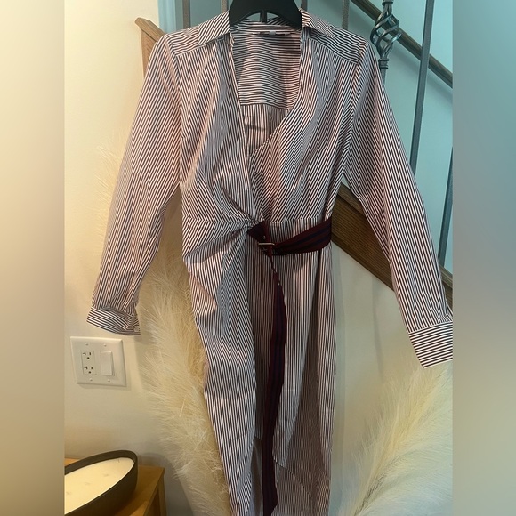 Veronica Beard Jacinda Stripe Stretch Wrap Dress in Dark Raspberry/White Size 2 - Picture 4 of 6